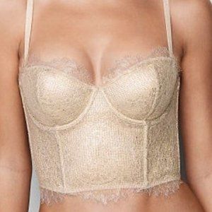 Victoria's Secret Champagne Lace Bustier Strapless Bra, Size 36D, NWT
